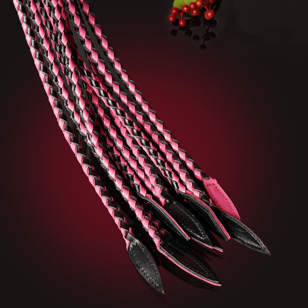 Genuine Leather Red & Black Cat-O'-Nine-Tails Whip | 23cm Handle & 59cm Tail | Hangable Equestrian Training Whip | Handcrafted Premium Horse Equipment