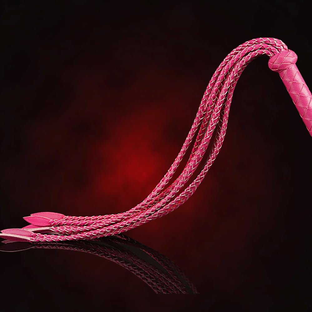 Professional Genuine Leather Rose Red Cat-O'-Nine-Tails Whip | 17cm Handle & 43cm Tail | Hangable Equestrian Training Whip | Handcrafted Premium Horse Equipment | Handcrafted BDSM Flogger | Cat-O-Nine-Tails Whip