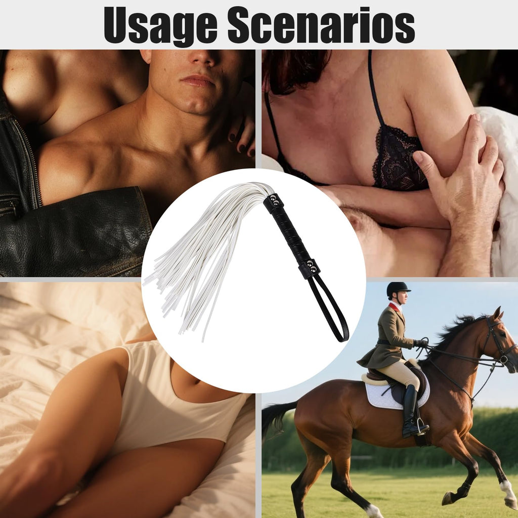 Tryolove PU Leather Horse Whip with Black Handle & White Tassel - 55.5cm/21.85 Inch for Equestrian Practice