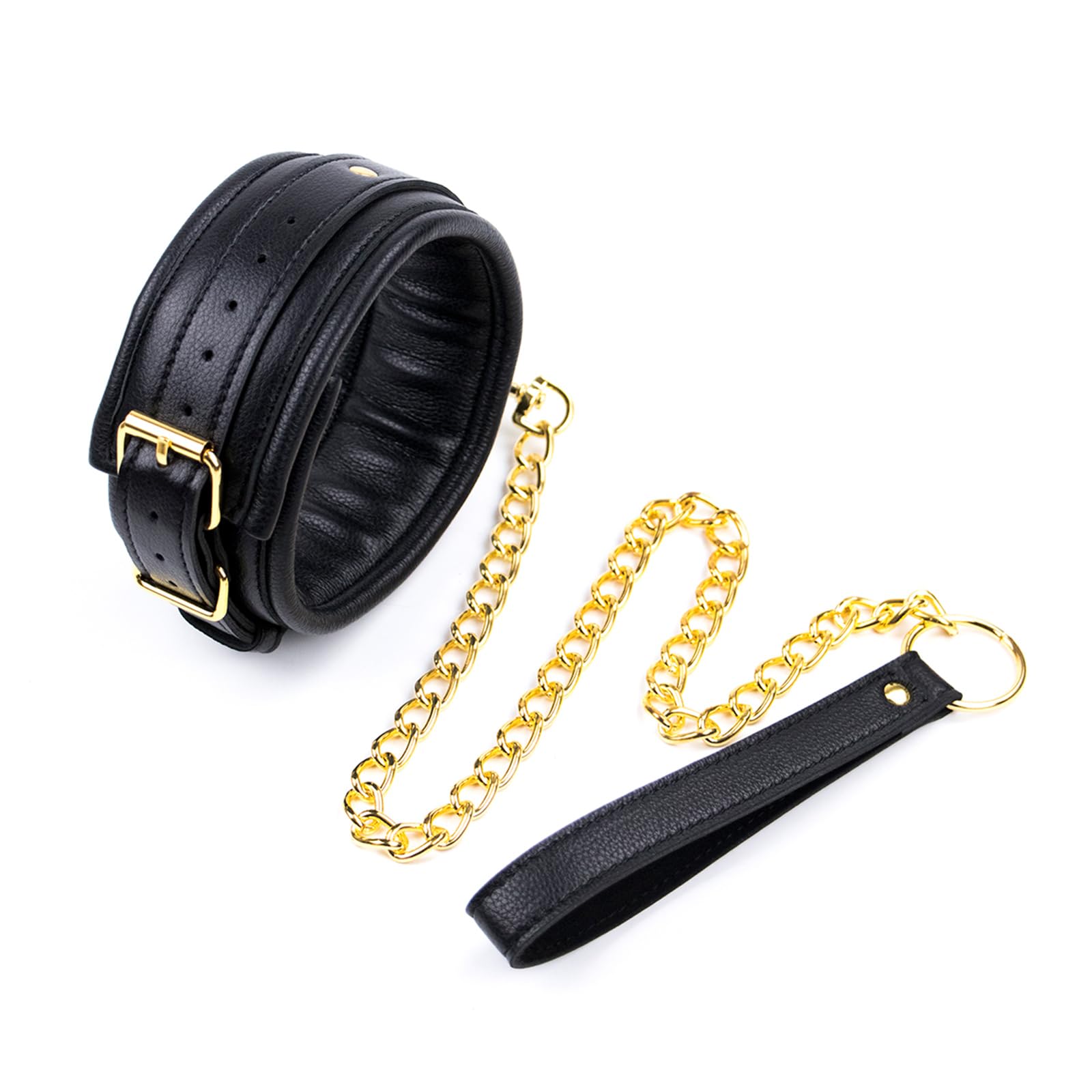 Adjustable PU Leather BDSM Restraint Set - 4-Piece Kit with Handcuffs, Leg Cuffs, Collar & Leash