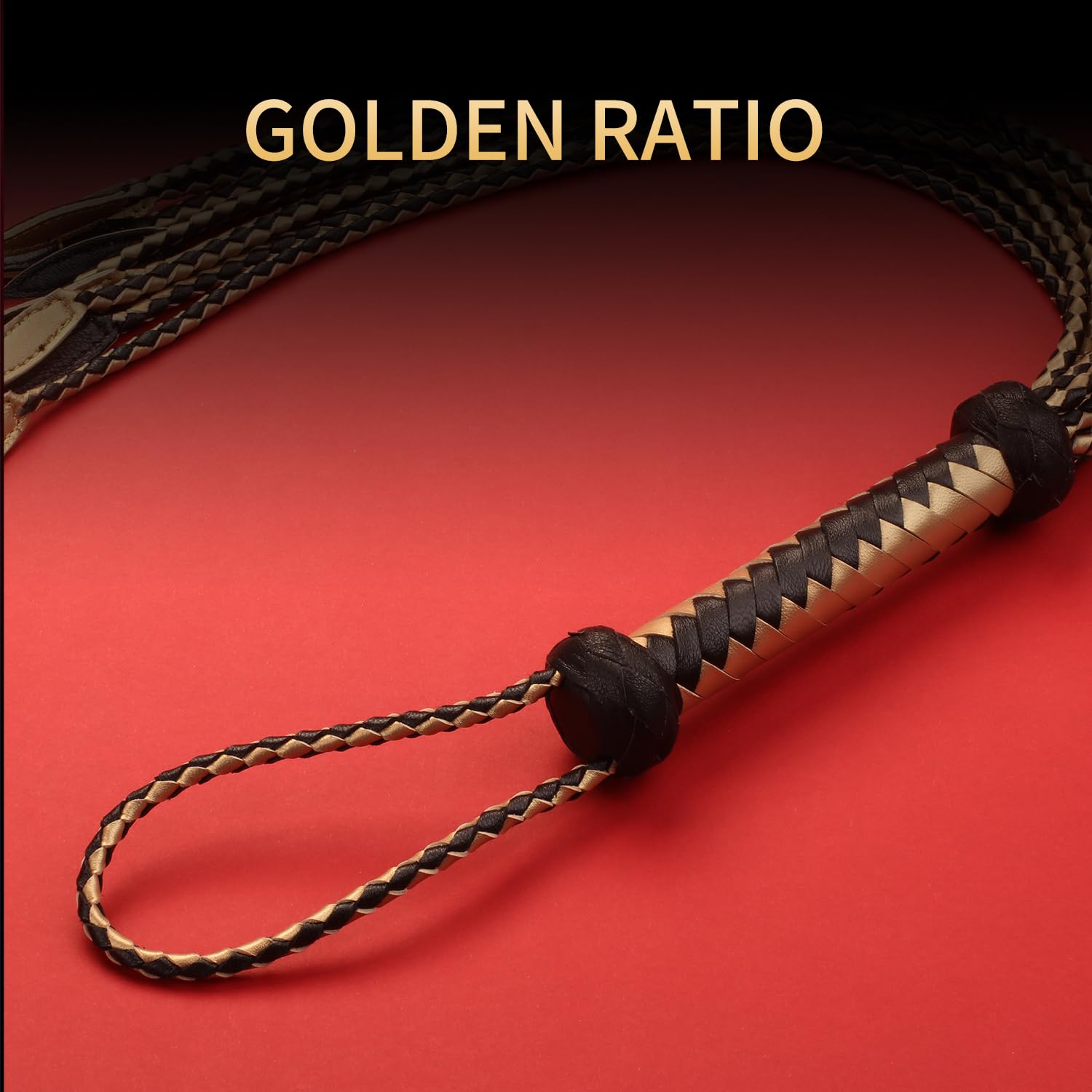 Handwoven Black & Gold Genuine Leather Nine Tails Whip | 60cm Total Length with Willow-Leaf Tail | 15cm Hangable Premium Equestrian Horse Whip | Dual Use for Riding Crop Training