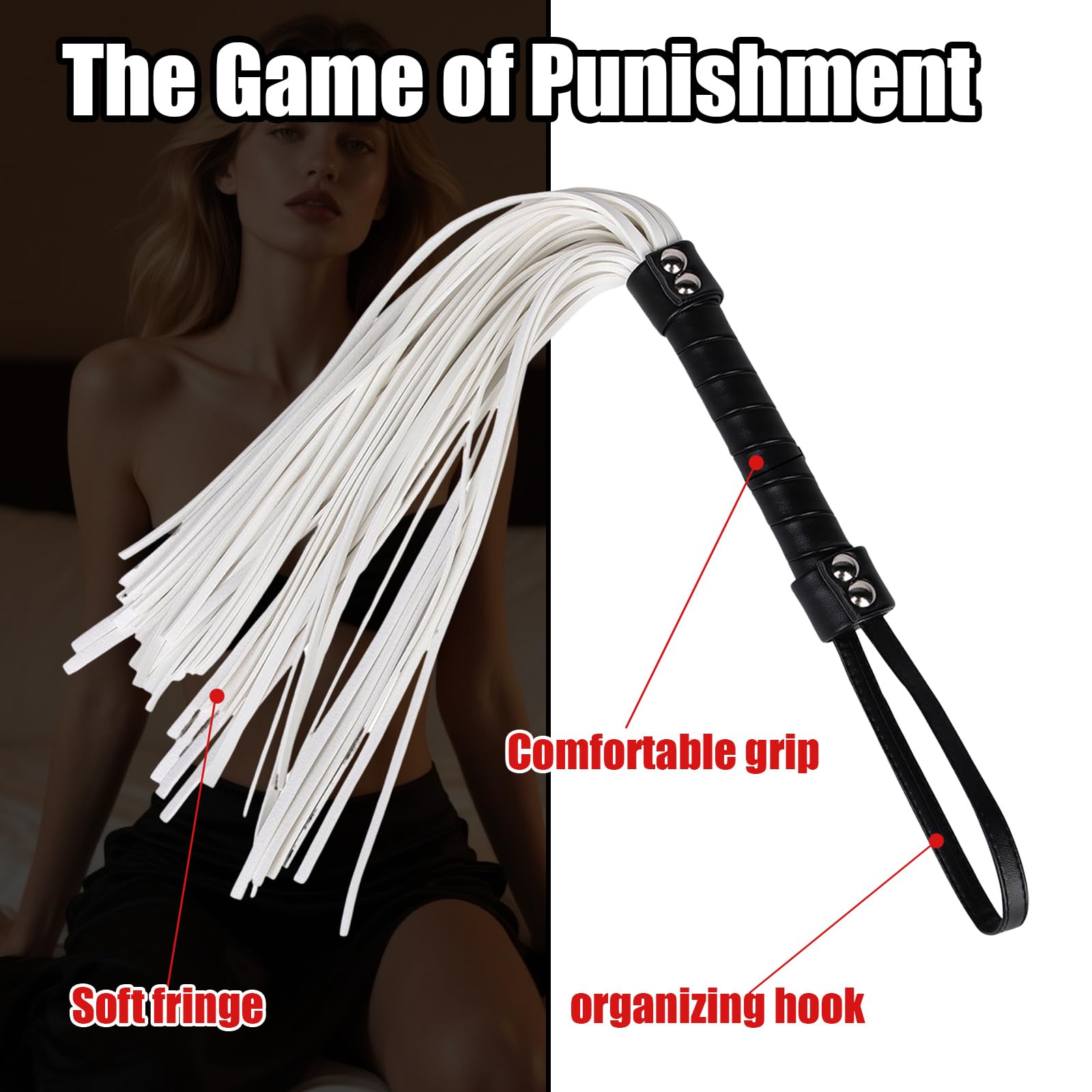 Tryolove PU Leather Horse Whip with Black Handle & White Tassel - 55.5cm/21.85 Inch for Equestrian Practice