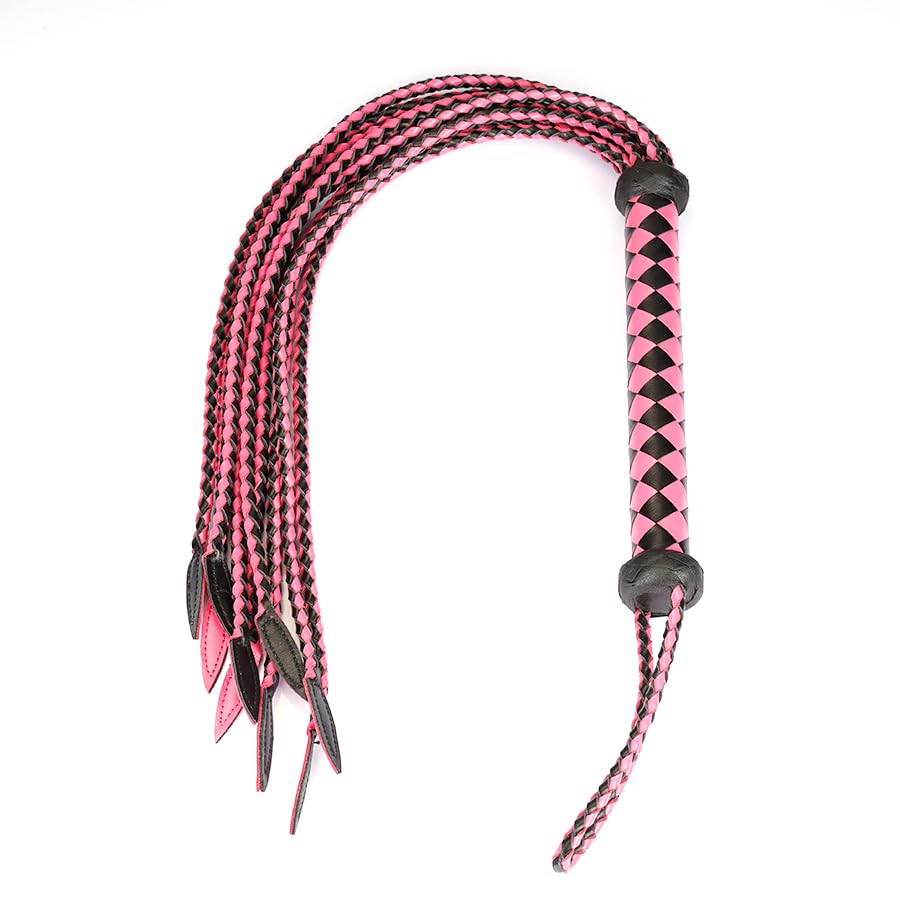 Genuine Leather Red & Black Cat-O'-Nine-Tails Whip | 23cm Handle & 59cm Tail | Hangable Equestrian Training Whip | Handcrafted Premium Horse Equipment