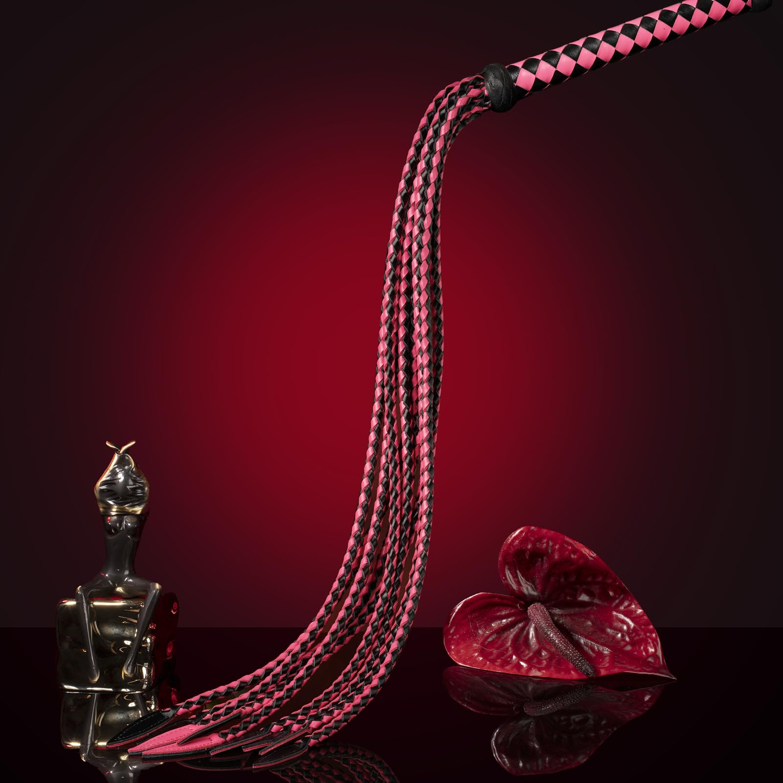 Genuine Leather Red & Black Cat-O'-Nine-Tails Whip | 23cm Handle & 59cm Tail | Hangable Equestrian Training Whip | Handcrafted Premium Horse Equipment