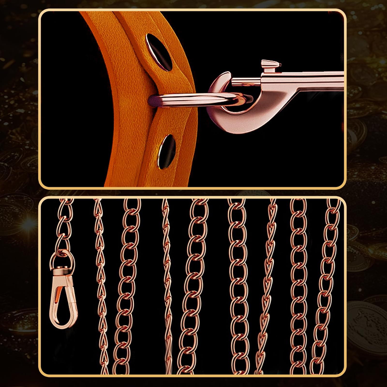 Tryolove 8-Piece BDSM Bondage Kit for Adults - Premium Orange Genuine Leather Restraints Set with Silicone Ball Gag, Blindfold, Flogger & Collar | Ultimate Couples Fantasy Accessories