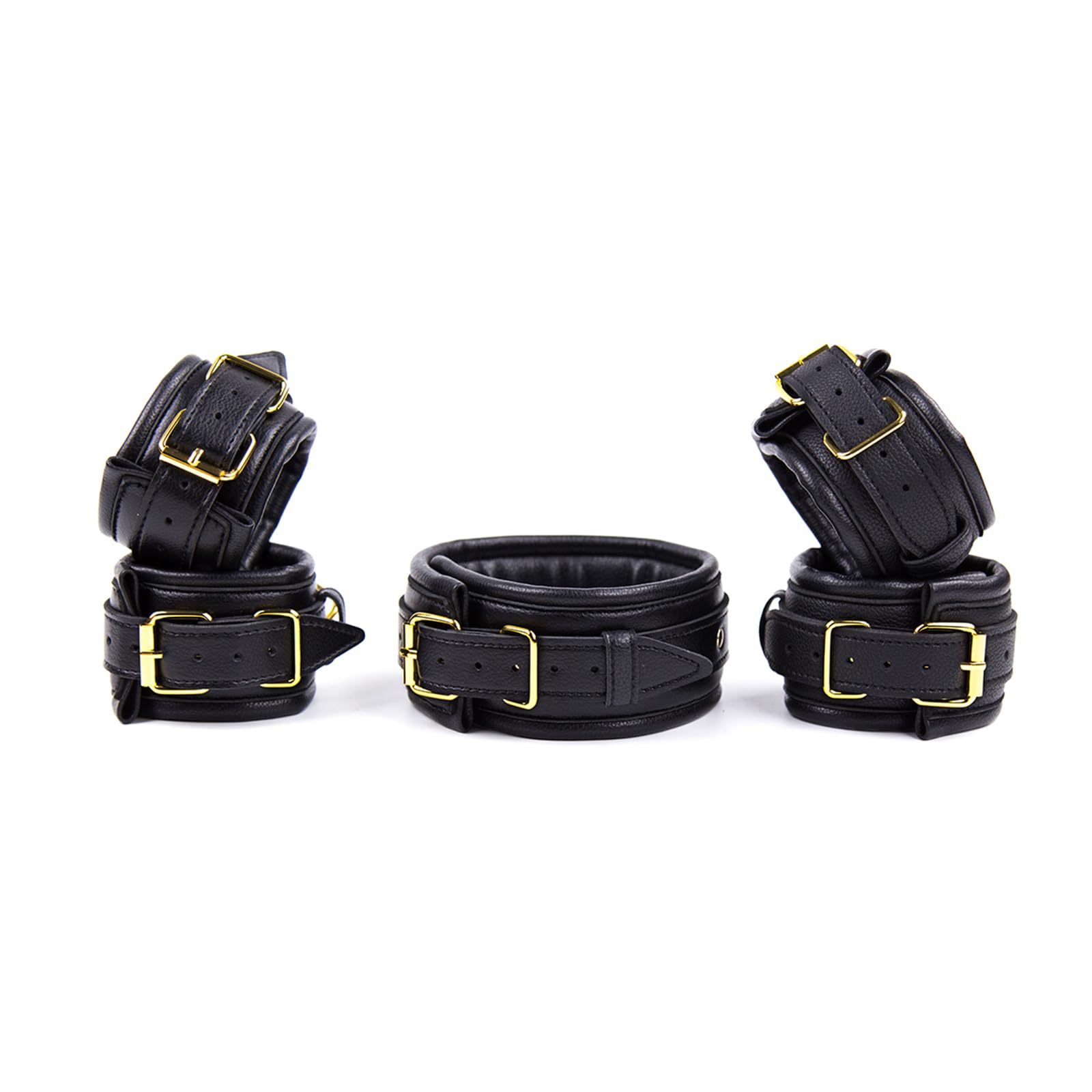 Adjustable PU Leather BDSM Restraint Set - 4-Piece Kit with Handcuffs, Leg Cuffs, Collar & Leash