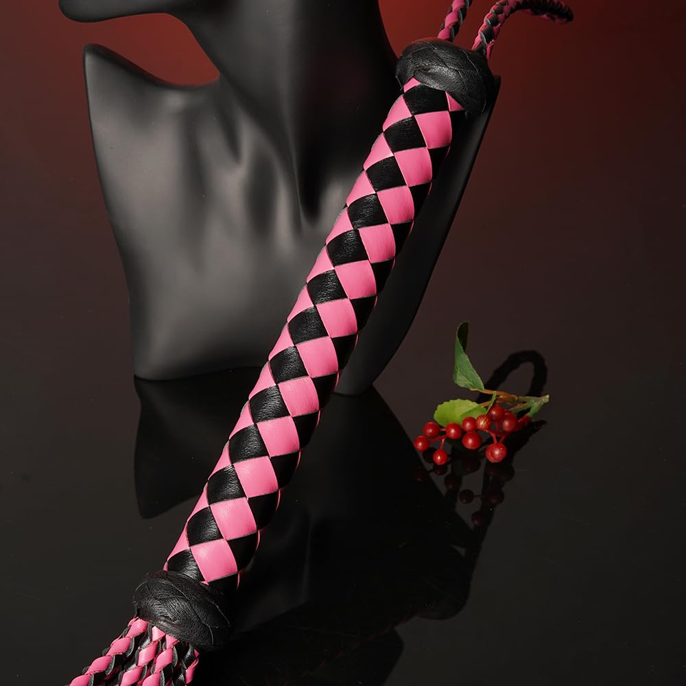 Professional Genuine Leather Red & Black Cat-O'-Nine-Tails Whip | 23cm Handle & 59cm Tail | Hangable Equestrian Training Whip | Handcrafted Premium Horse Equipment | Handcrafted BDSM Flogger | Cat-O-Nine-Tails Whip