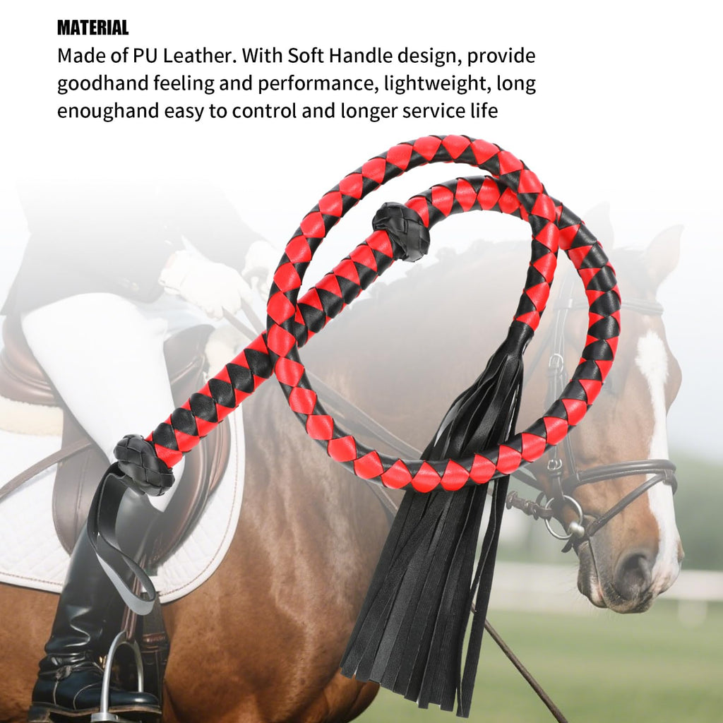 Professional Black & Red PU Leather Horse Whip - 143cm/56.3in for Equestrian Training