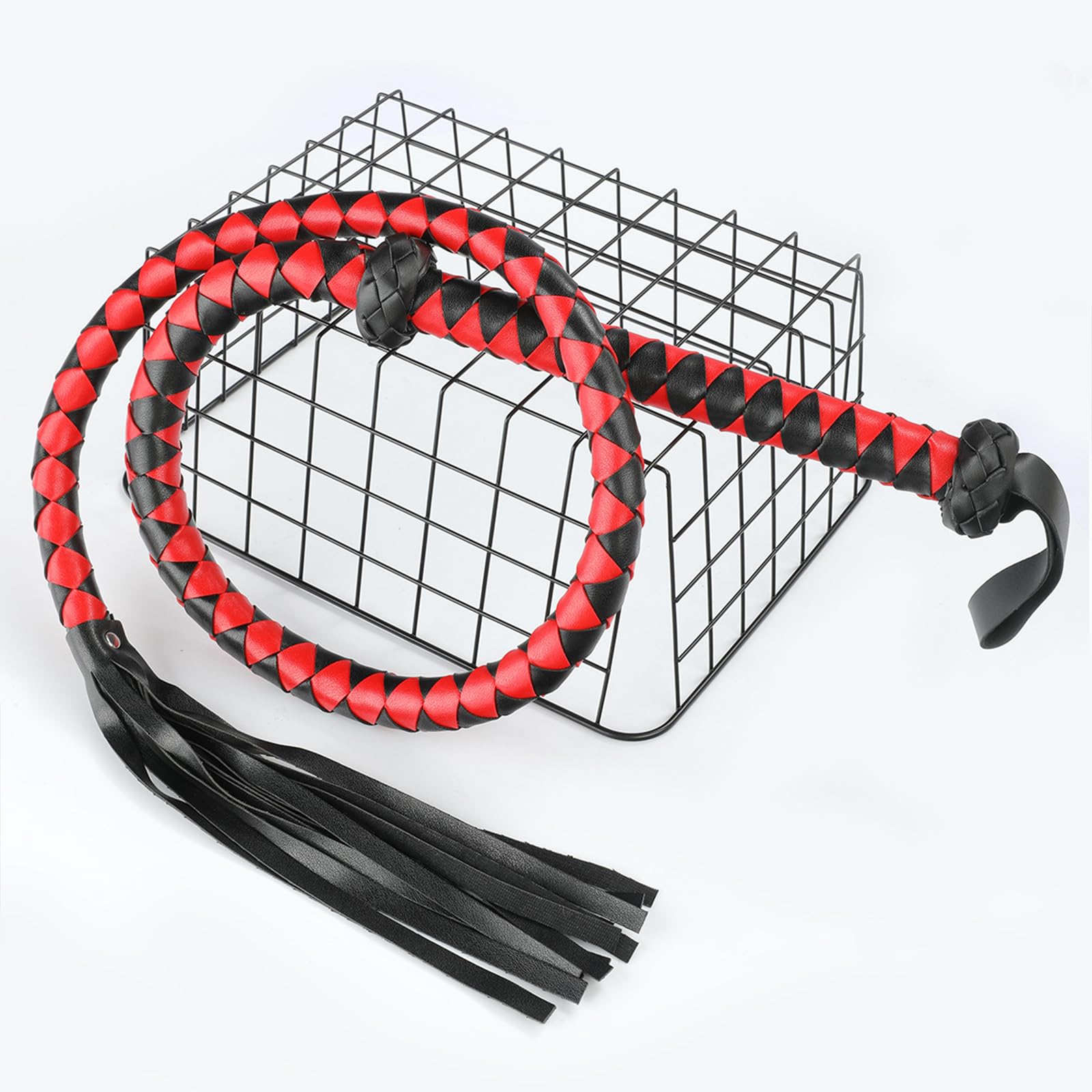 Professional Black & Red PU Leather Horse Whip - 143cm/56.3in for Equestrian Training