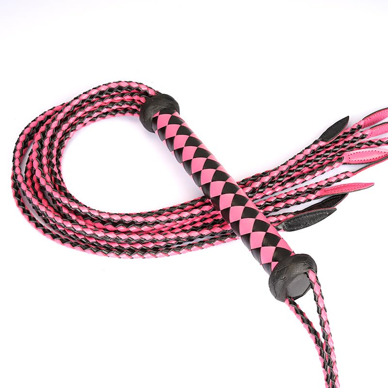 Professional Genuine Leather Red & Black Cat-O'-Nine-Tails Whip | 23cm Handle & 59cm Tail | Hangable Equestrian Training Whip | Handcrafted Premium Horse Equipment | Handcrafted BDSM Flogger | Cat-O-Nine-Tails Whip