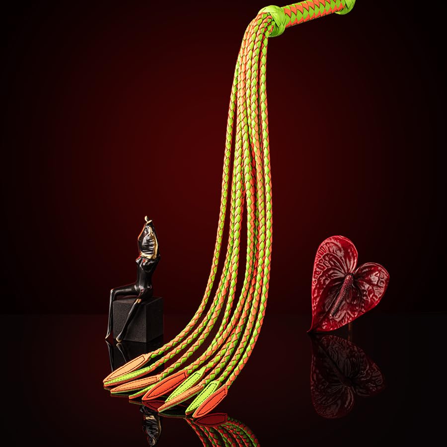 Professional Nature-Inspired Genuine Leather Cat-O'-Nine-Tails Whip | 16cm Handle & 48cm Portable Tail | Hangable Outdoor Equestrian Whip | Handcrafted Multi-Functional Training Gear | Handcrafted BDSM Flogger | Cat-O-Nine-Tails Whip