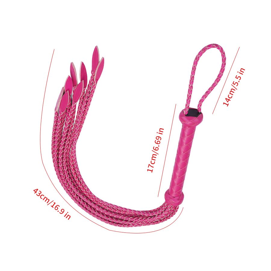 Professional Genuine Leather Rose Red Cat-O'-Nine-Tails Whip | 17cm Handle & 43cm Tail | Hangable Equestrian Training Whip | Handcrafted Premium Horse Equipment | Handcrafted BDSM Flogger | Cat-O-Nine-Tails Whip