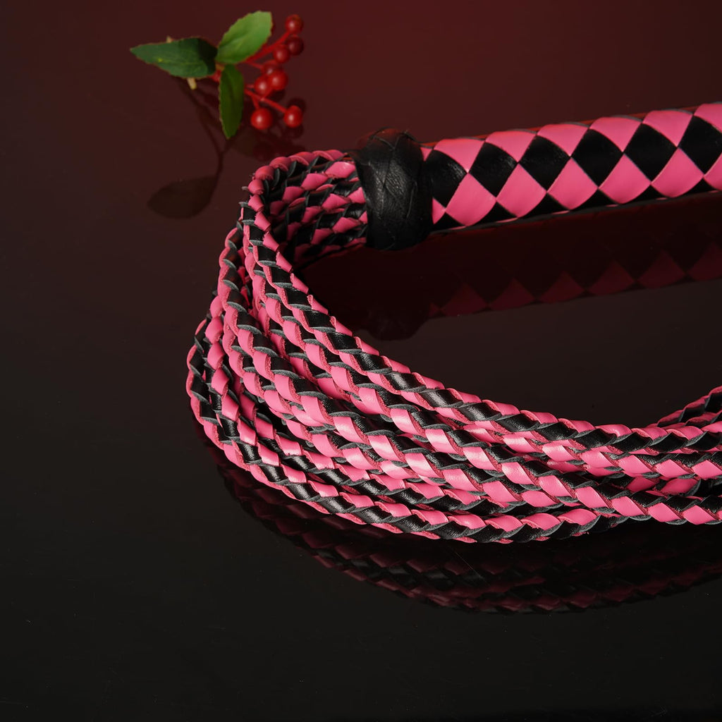 Genuine Leather Red & Black Cat-O'-Nine-Tails Whip | 23cm Handle & 59cm Tail | Hangable Equestrian Training Whip | Handcrafted Premium Horse Equipment