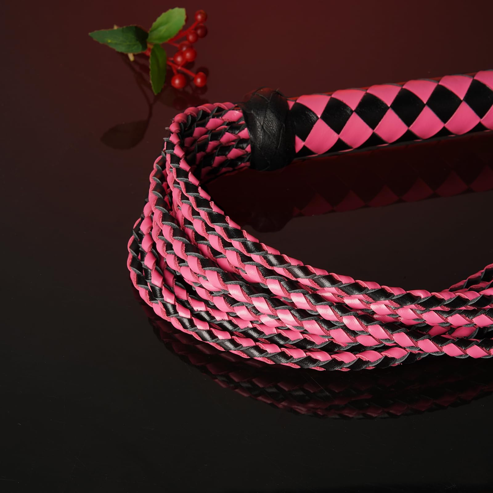 Genuine Leather Red & Black Cat-O'-Nine-Tails Whip | 23cm Handle & 59cm Tail | Hangable Equestrian Training Whip | Handcrafted Premium Horse Equipment