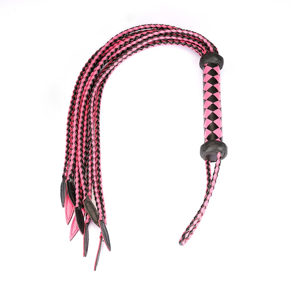 Professional Genuine Leather Red & Black Cat-O'-Nine-Tails Whip | 16cm Handle & 48cm Tail | Hangable Equestrian Training Whip | Handcrafted Premium Horse Equipment | Handcrafted BDSM Flogger | Cat-O-Nine-Tails Whip