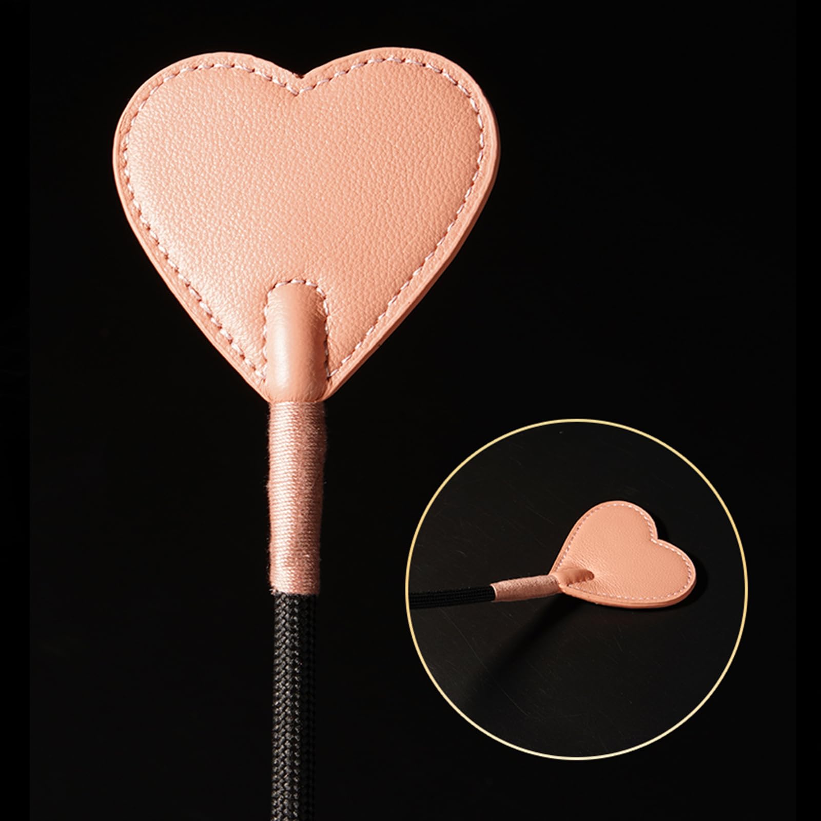 Handwoven Pink Heart-Shaped Genuine Leather Riding Crop | 52cm Flexible Black Shaft | Precision-Stitched Equestrian Whip | Premium Collectible Riding Gear