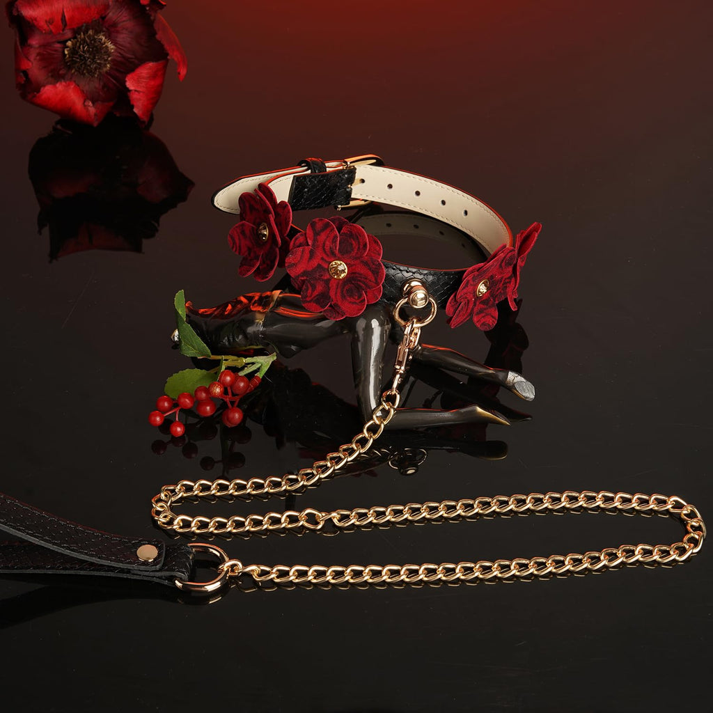 Premium | Pet Play Collar with Leash Set | Dominance D/S Neck Restraint | Bondage Couples Lifestyle