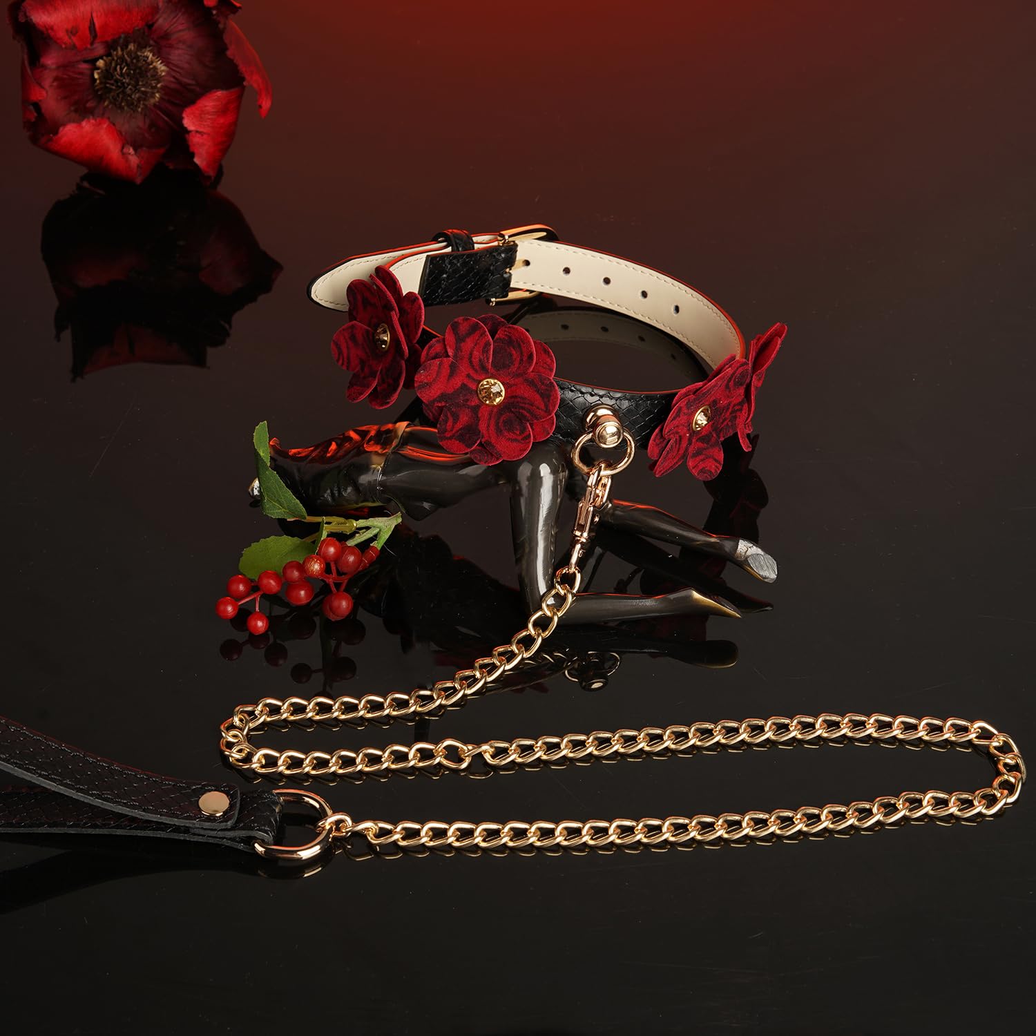 Premium | Pet Play Collar with Leash Set | Dominance D/S Neck Restraint | Bondage Couples Lifestyle