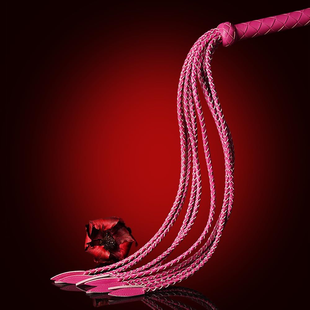 Professional Genuine Leather Rose Red Cat-O'-Nine-Tails Whip | 17cm Handle & 43cm Tail | Hangable Equestrian Training Whip | Handcrafted Premium Horse Equipment | Handcrafted BDSM Flogger | Cat-O-Nine-Tails Whip