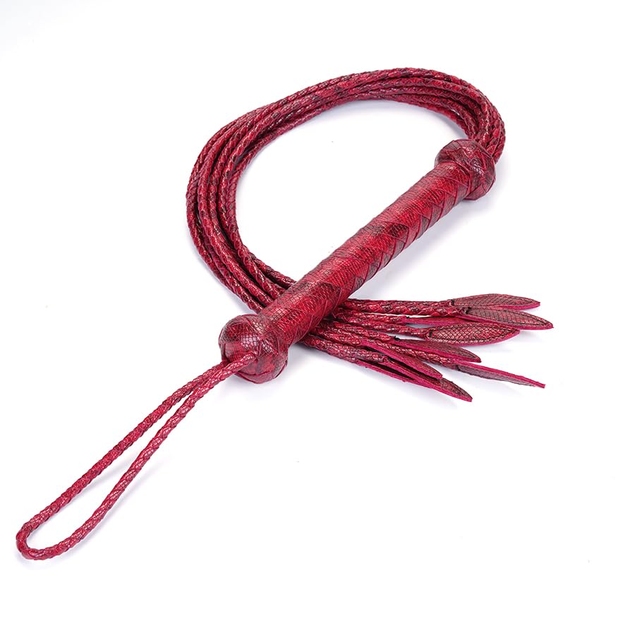 Tryolove Artisan Woven Snake Pattern Crop | Genuine Wood & Leather Handle | Equestrian Training Tool/Theater Prop/Film Collectible | with Display Lanyard