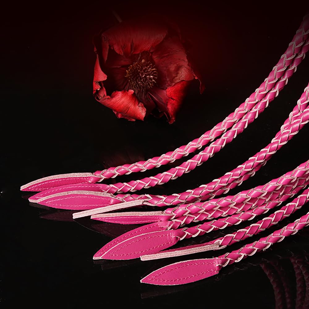Genuine Leather Rose Red Cat-O'-Nine-Tails Whip | 17cm Handle & 43cm Tail | Hangable Equestrian Training Whip | Handcrafted Premium Horse Equipment