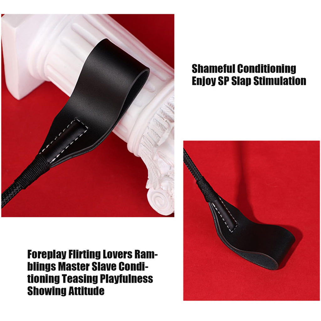 Black Genuine Leather Horse Whip - 52cm for Equestrian Training & Riding Accessories
