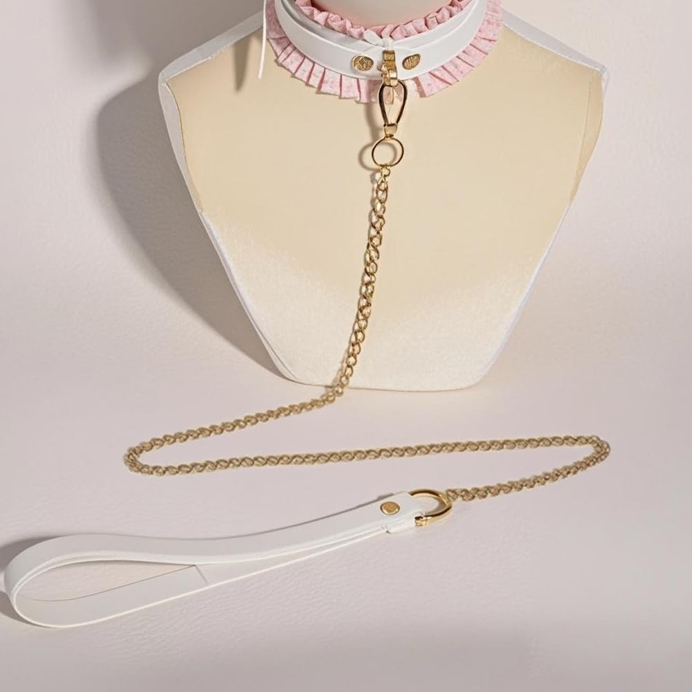 Tryolove Fantasy Pink Maid Collar with Leash – 87cm Adjustable Role Play Accessory for Cosplay, Pet Costume & Decorative Display (53cm Collar)