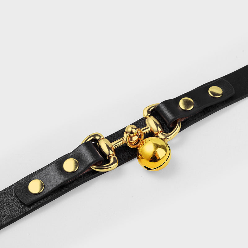 Genuine Leather SM Slave Training Bell Collar | Cowhide Couples Intimate Restraint道具 Accessory