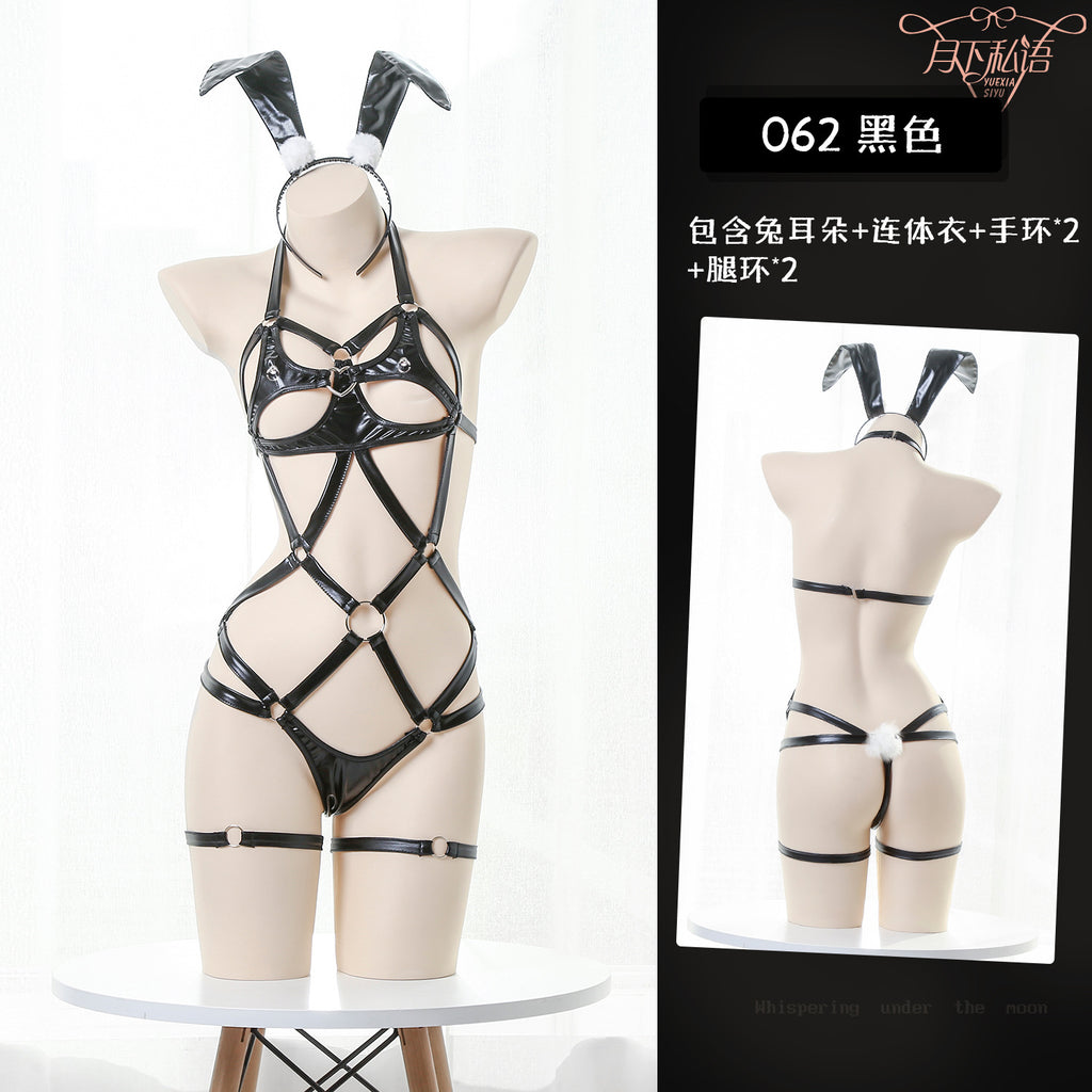Leather Sexy Lingerie Hollow Out Bondage | SM Three-Point Passionate Set Tempting Bunny Costume制服