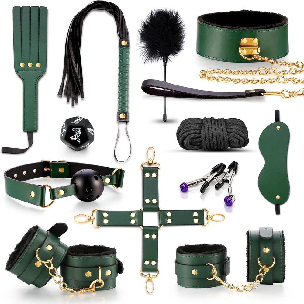 SM New Arrival Smooth Leather 12-Piece Set | Women's Bondage Restraint Set Couples Alternative Intimate Toys