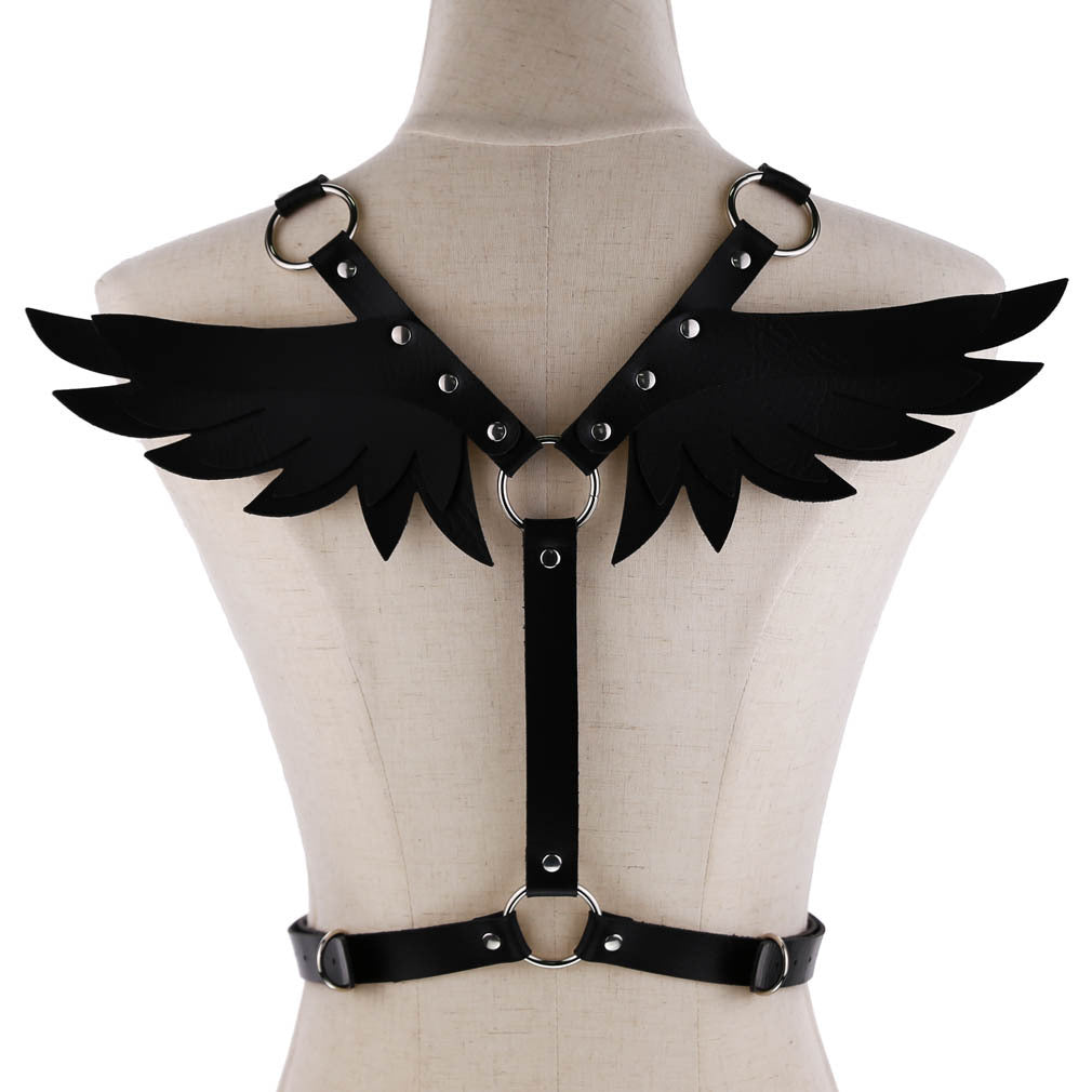 Exotic Leather Body Belt with Angel Wings | Bondage Back Strap Top Couples Training SM Restraint情趣