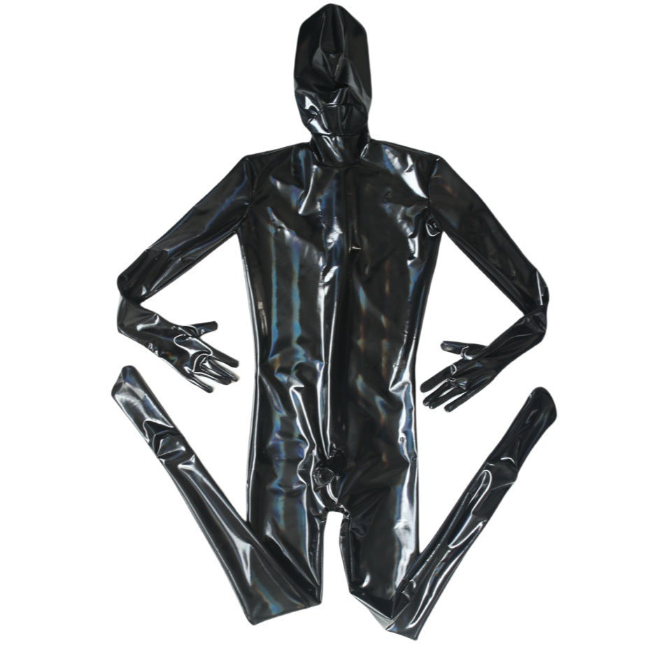 Tryolove B40 Men's DS Stage Costume Black Prisoner Patent Leather Bodysuit Nightclub Adult Role-Play SM Butler Cosplay Outfit
