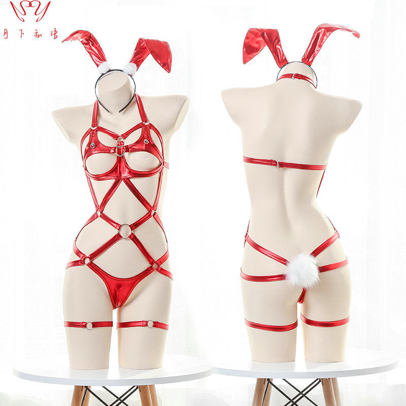 Leather Sexy Lingerie Hollow Out Bondage | SM Three-Point Passionate Set Tempting Bunny Costume制服