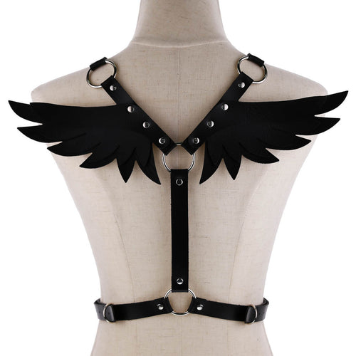 Exotic Leather Body Belt with Angel Wings | Bondage Back Strap Top Couples Training SM Restraint情趣